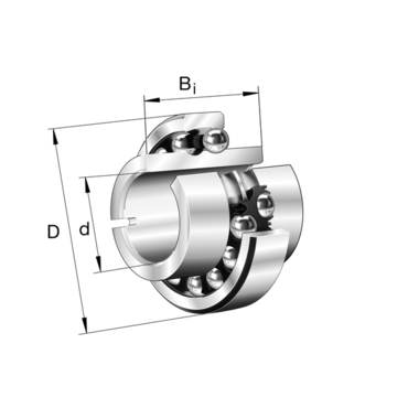 Double row self-aligning ball bearing with extended inner ring Cylindrical bore Open